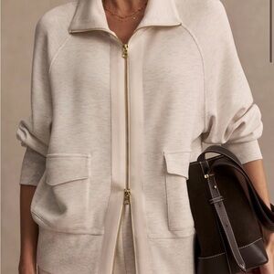 Varley DoubleSoft Roxbury Zip-Through Sweater Ivory Marl Womens size Large